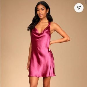 Lulus After Party Affair Magenta Satin Halter Mini Slip Dress